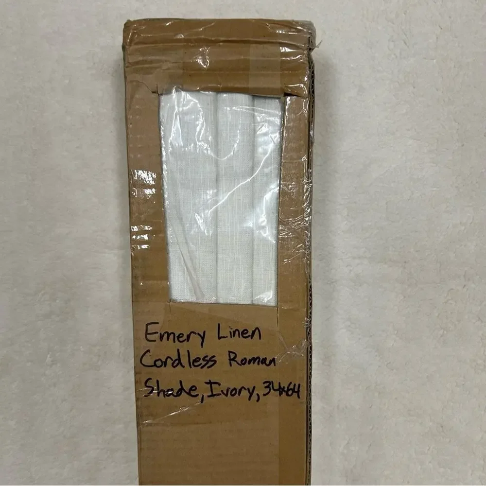 *READ Pottery Barn Emery Linen Cordless Roman Shade Blackout Ivory 34